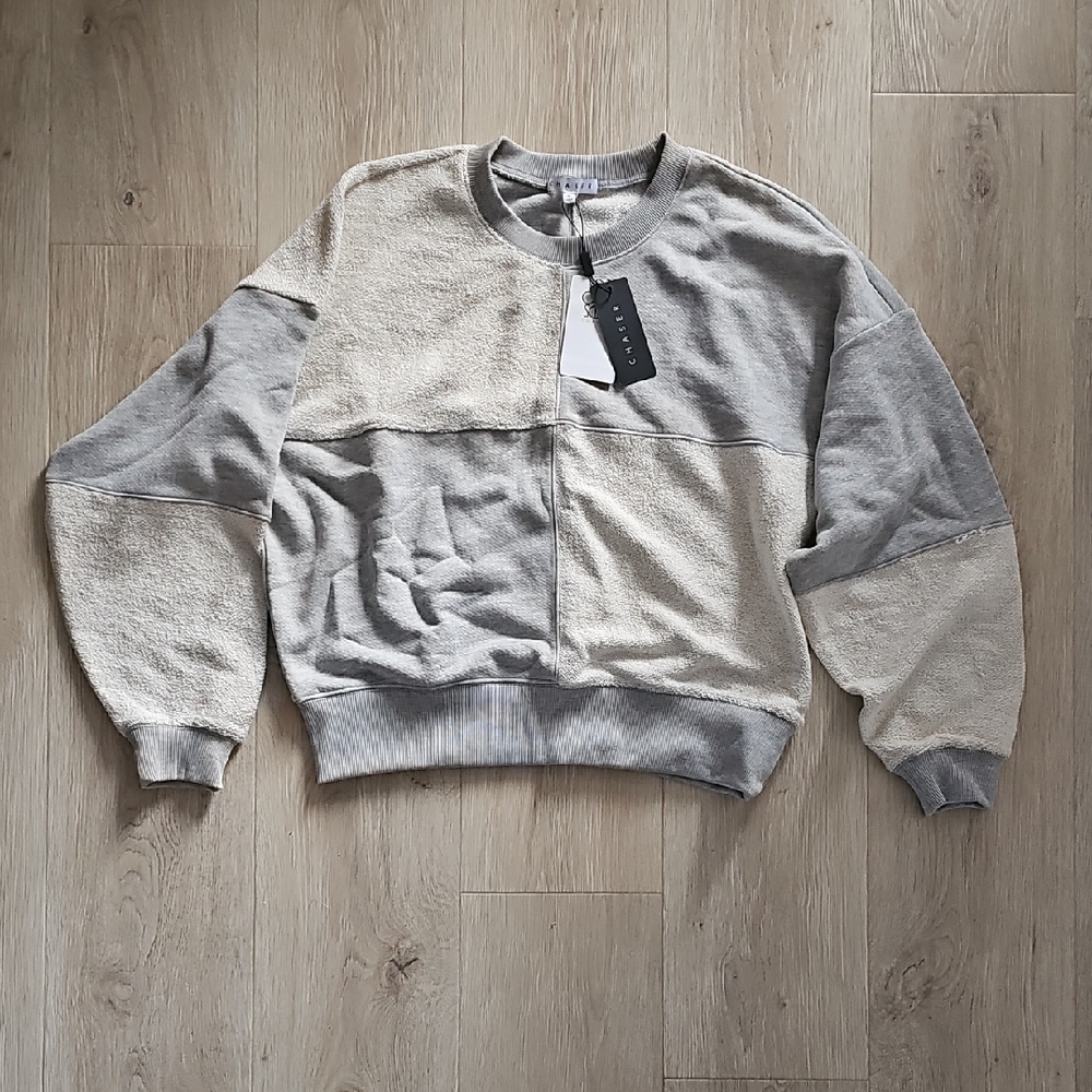 Chaser Gray and Cream Crewneck Sweater